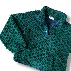 Midnight Lunch Wyoming Boxy Fleece Pullover Sz M Green Blue Camping Granolagirl